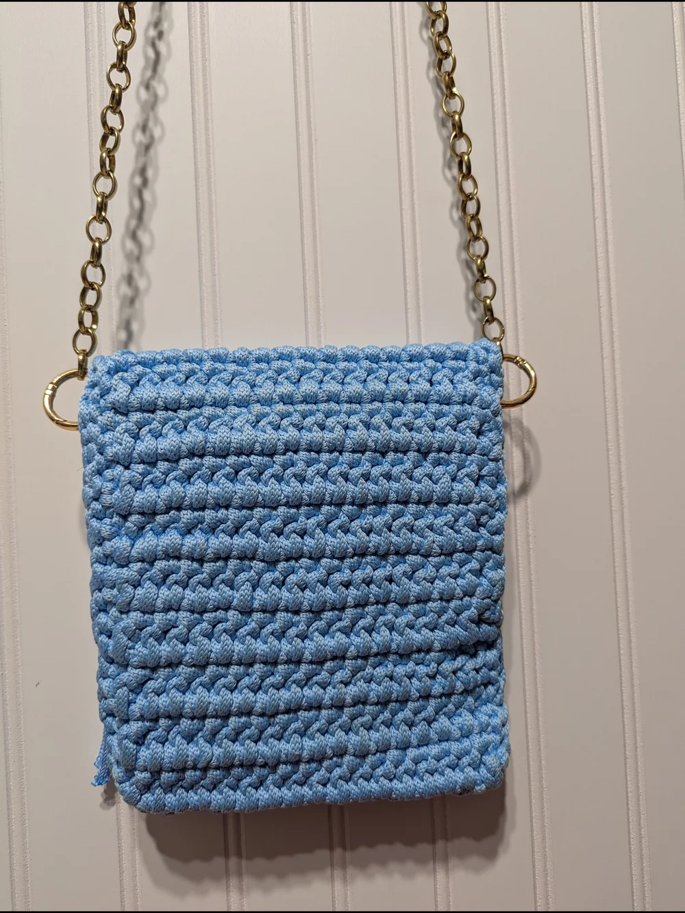 Handmade Light Blue Crochet Crossbody Bag with Tassel